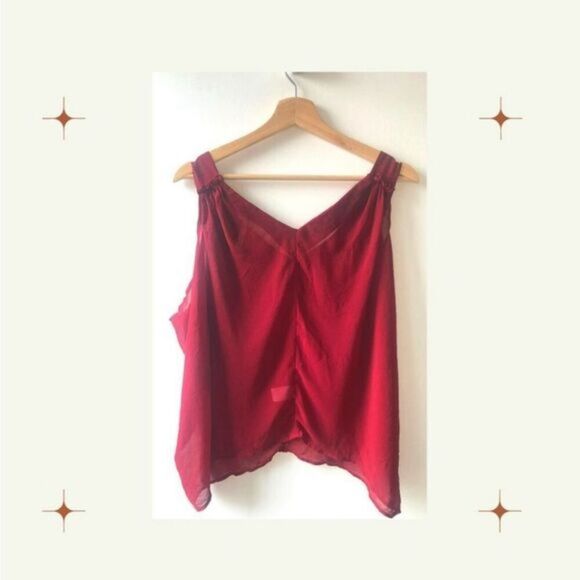 Mono B Red Sheer blouse size Medium oversized sleeveless bohemian lagenlook chic - Picture 2 of 2